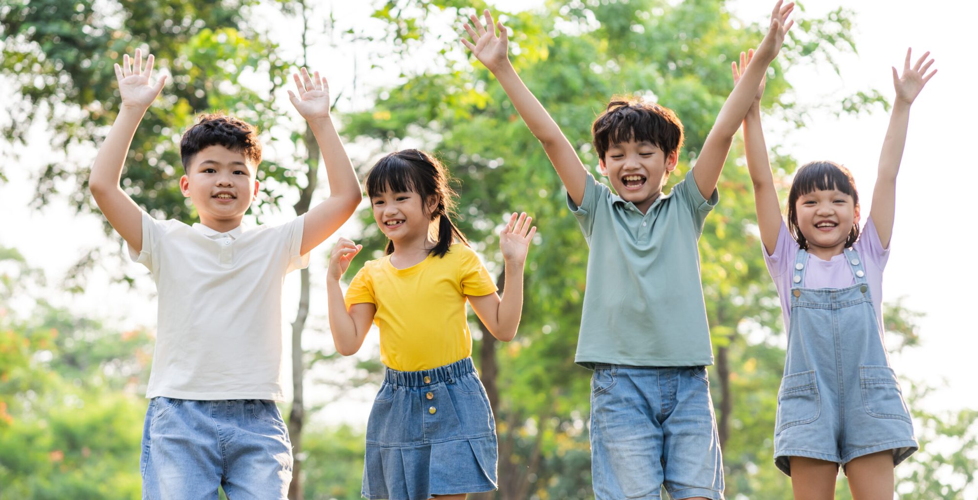 group image of asian children having fun in the park